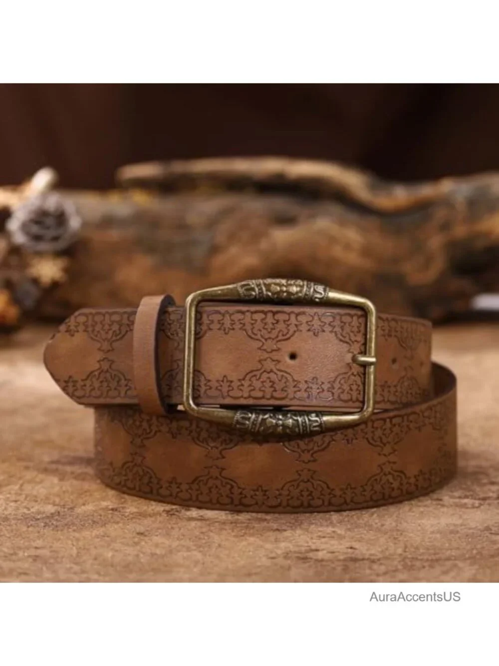 Vintage Western Leather Belt Tooled Floral Embossed Removable Buckle Adjustable